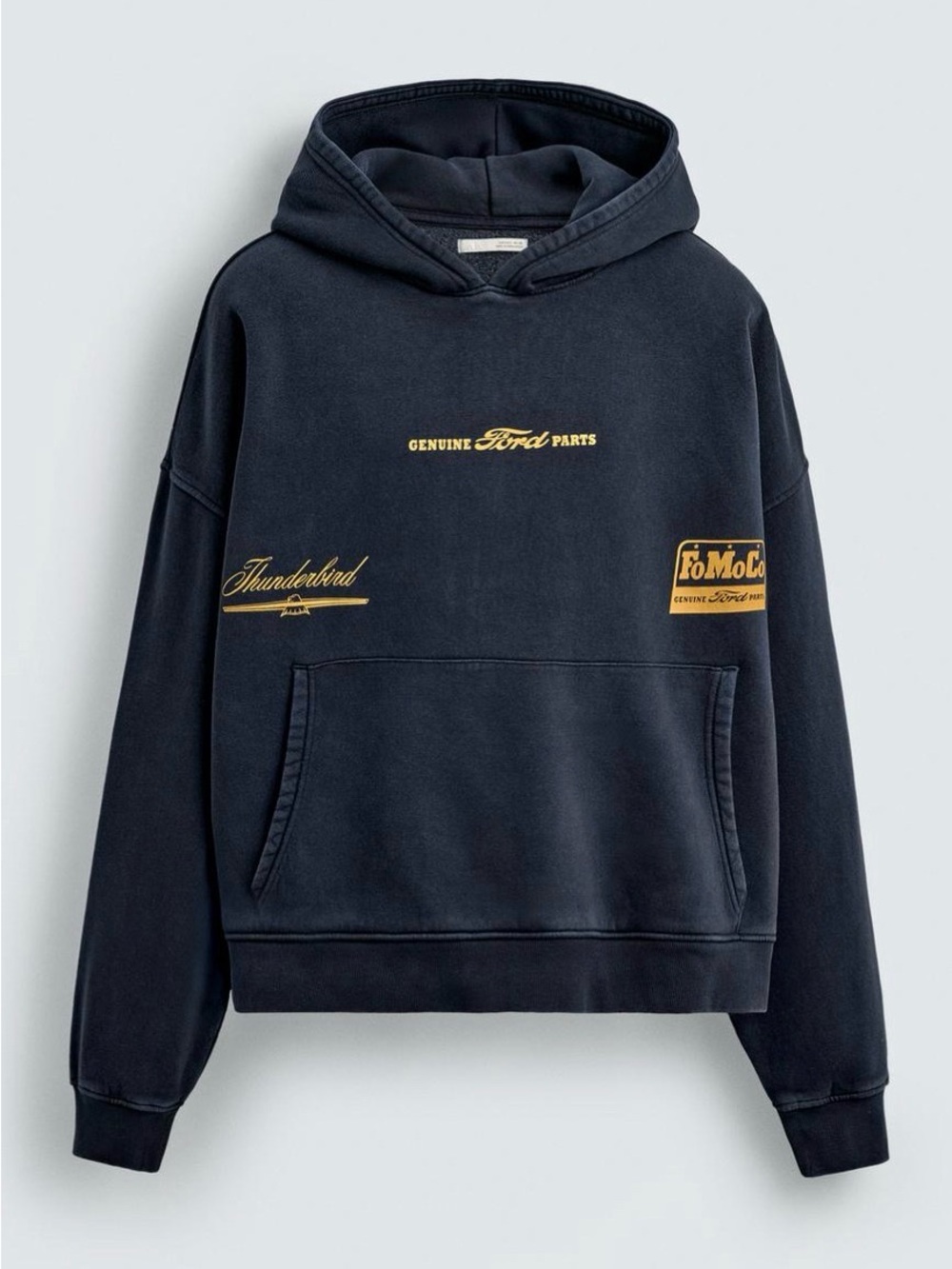 Zara Navy Blue Hoodie with Yellow Ford Graphics